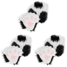 3Paires Gants Patte Animale Peluche Cosplay Adorables Multicolores