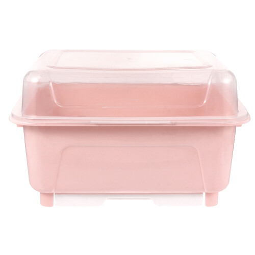 2Pcs Pink Cutlery Draining Box Kitchen Tableware Organizer with Cover
