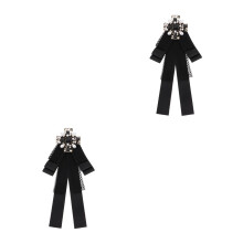 2Pcs Elegant Black Rhinestone Bow Tie Lace Shirt Accessory Gift