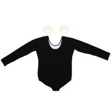 2Pcs Long Sleeve Black Ballet Dance Leotard Breathable Stretchy Cotton