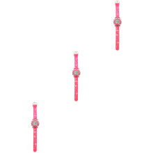 3Pcs Waterproof Students Watch Rosy Cartoon Design LED Kids Watches