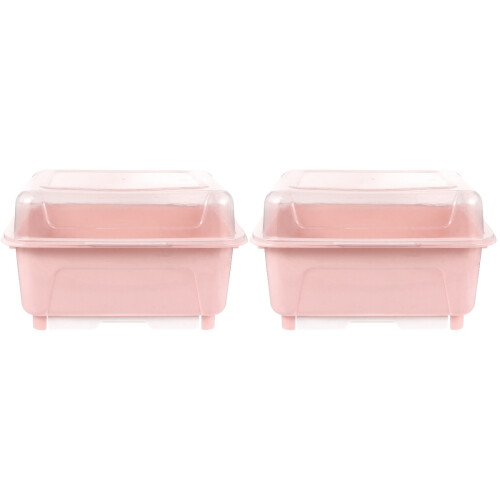 2Pcs Pink Cutlery Draining Box Kitchen Tableware Organizer with Cover 1