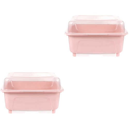 2Pcs Pink Cutlery Draining Box Kitchen Tableware Organizer with Cover 2