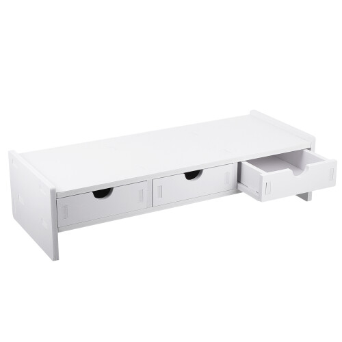 2St Laptop Riser Tablet Wit Van PVC Hout Met Drie Lade Organizer 2