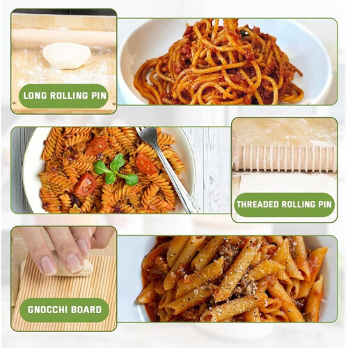 Pasta Making Tools, Wooden Pasta Making Kit with Threaded Rolling Pins, Long Rolling Pin,Rotatable Pasta Drying Rack 1