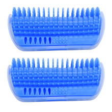 2PCS Blue Self Grooming Cat Brush Wall Corner Scratcher & Massager with Catnip