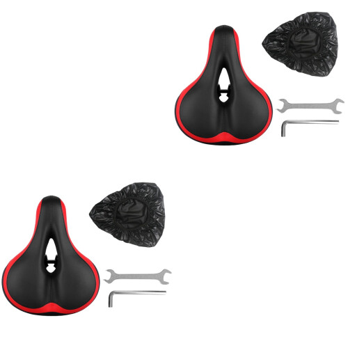 2Stk Rotes Schwarzes Radfahr Sattel Ergonomisch Stoßdämpfend 2