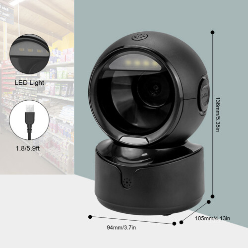 Desktop Barcode Scanner Auto Sensing 1D/2D USB Wired 13.6x10.5x9.4cm 1