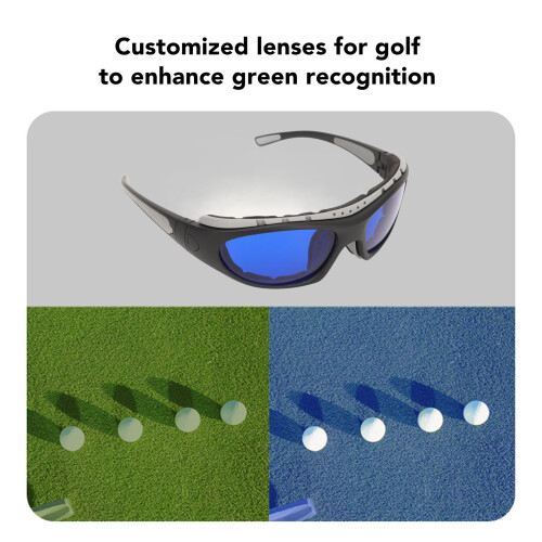 Golfballfinder-Brille PC Klar, Weitwinkel, Blaue Gläser, Graues Gestell 2
