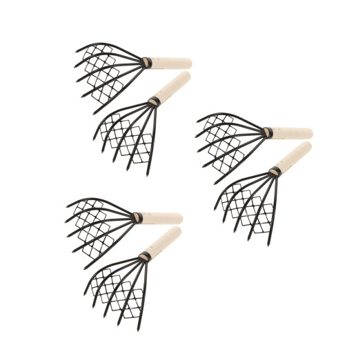 6Pcs Multipurpose Beach Clam Rake Tool with Net Design and Wood Handle