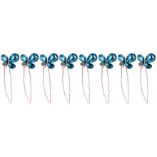 8Pcs Blue Rhinestone Bridal Hairpins Luxury Butterfly Hair Chopsticks