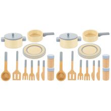 2Sets Durable Wood Cookware Playset Pretend Play Kitchenware for Kids