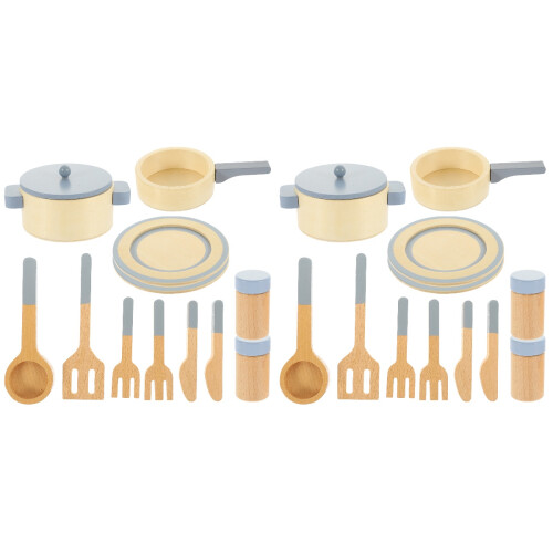 2Sets Durable Wood Cookware Playset Pretend Play Kitchenware for Kids