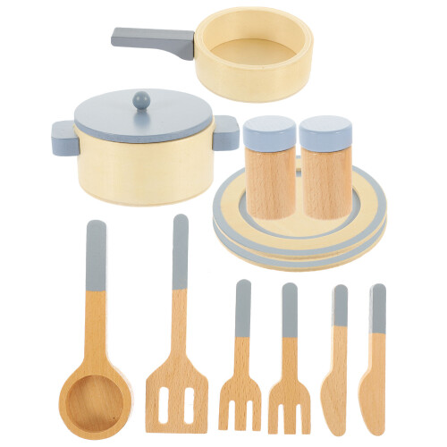 2Sets Durable Wood Cookware Playset Pretend Play Kitchenware for Kids 1