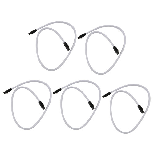 5X 50CM  3.0 III SATA3 7Pin Data Cable 6Gb/S SSD Cables HDD Hard Disk Data Cord Premium Version(White)