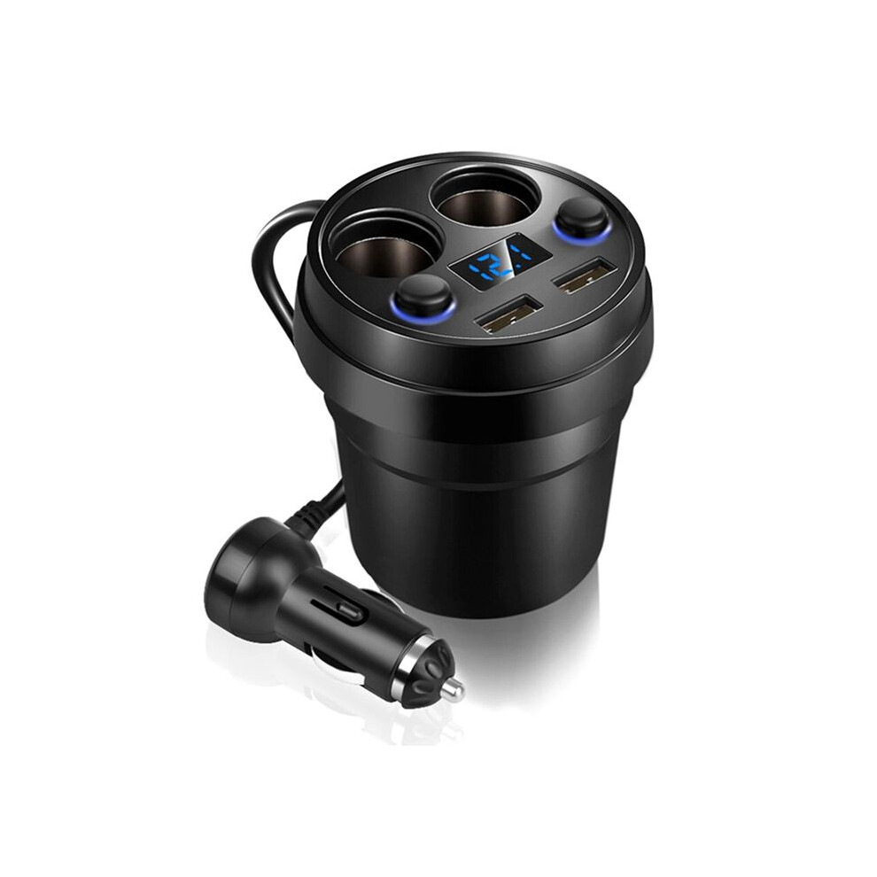 Universal Car Cup Charger Dual Usb With Cable Car Charger Multi-Function Cigarette Lighter Car Mobile Phone Charger Black 6033986791604