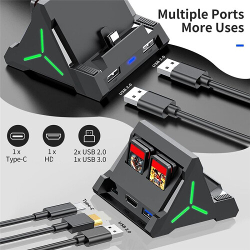 TV Dock Station for /OLED, 4K -Compatible/USB C/USB 3.0 , LED Atmosphere Light, Holds 4 Game Slots 1