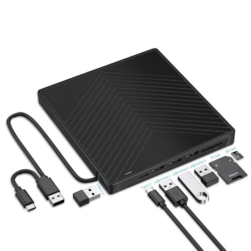 External CD/DVD Drive, Portable USB 3.0 Type-C 7-in-1 DVD RW CD Writer Drive Burner Reader Player Optical Drives 1