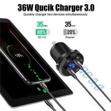 2X Tent Type Panel Two Hole, Quick Charge 3.0 Dual USB Car Charger+12V/24V Socket for Car Motorcycle Boat Marine ATV RV