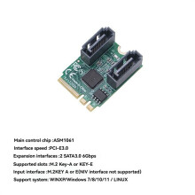 M.2 to 3.0 Adapter Card M.2 A+E Key to 2 Port 6Gbps SSD Expansion Card for WinXP/Win7/8/10/11 A