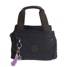 Sac en toile vintage noir, à grande capacité et à compartiments multiples