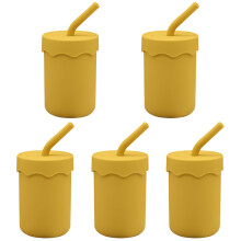 5Pcs Silicone Straw Cups for Baby Yellow Training Cups for Toddlers