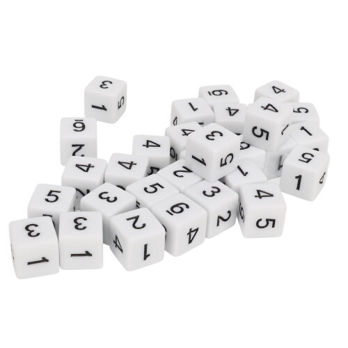 30PCS 16mm 6-Sided Plastic Dice Set White