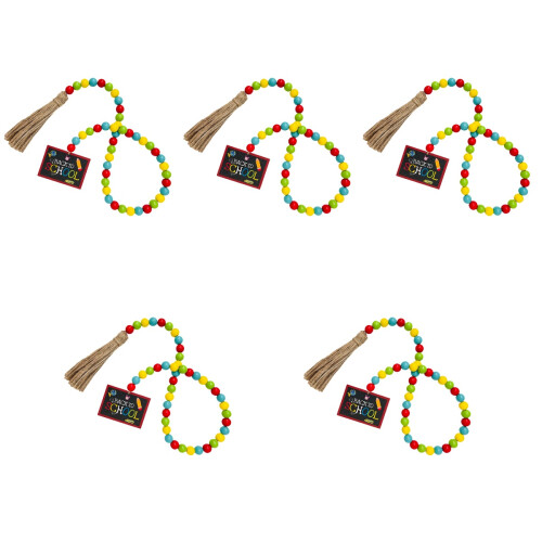 5Pièces Guirlande En Bois Perles Pompons Pour Décor 1