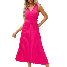 Women's Fitted Sleeveless Deep V Neck Midi Evening Cocktail Dress Pleated Knit Formal Gown Elegant Party Wear Lightweight Stretchy Fabric Perfect For