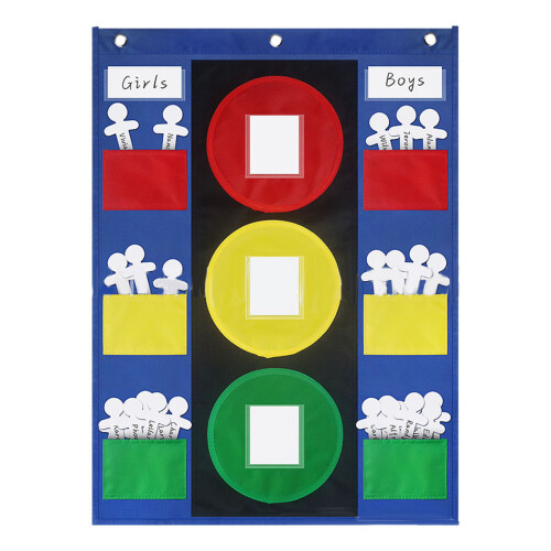 Stoplight Learning Pocket Chart Dry Erase Cards Pen Classroom Behavior Management Tool 2