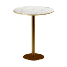 High table - Rome bistro Ø60cm Veined white marble - H110 cm - Top Ø60 cm laminated - Base in gold cast iron