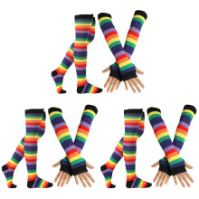 6Pcs Anti-Slip Rainbow Gloves and Warm Socks Black for Girls