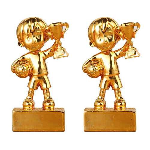 2Pièces Trophées De Football Dorés Usage Durable Élégant
