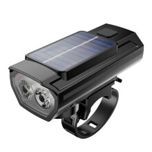 Solar Bicycle Light with Horn TYPE-C Rechargeable Mountain Bike Road Bicycle Headlight Black