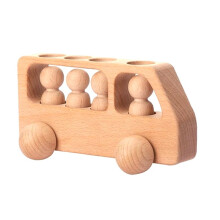 Outdoor Wooden Bus Game Kit Baby Wooden Bus Educational Blocks Natural Wood Car Little Doll Teething Toys Birthday Gifts