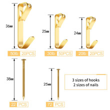 184PCS Gold Picture Hanging Kit, 20lb/30lb/50lb Hooks & Nails