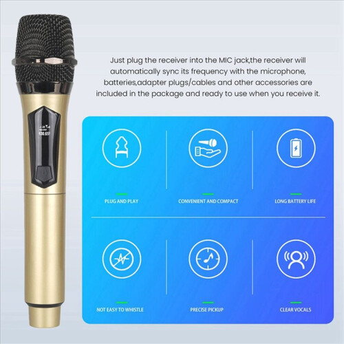 Wireless One-to-Two Home Microphone 6.35 Interface Professional Handheld Microphone for KTV Performance Stage Gold