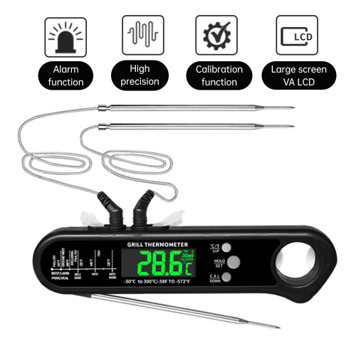 Dual Probes Meat Thermometer 16x3.5x2 cm Red