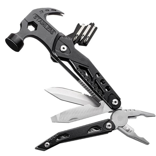 Multitool Hammer Folding Survival Tool: 14 in 1 All One Multi  Small Gadget,Multifunctional Stainless Pliers Knife