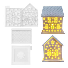 4 Pièces/Ensemble Moules en Silicone de Maison 3D pour Résine Béton Étoile Maison Bougeoir Moule Maison en Forme de Décoration Ornements