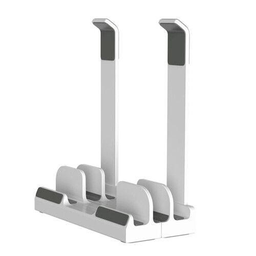 Adjustable Vertical Laptop Stand, 3-Slot Padded Stand for 16 Inch Laptops, Rectangular Base, Enhanced Stability White