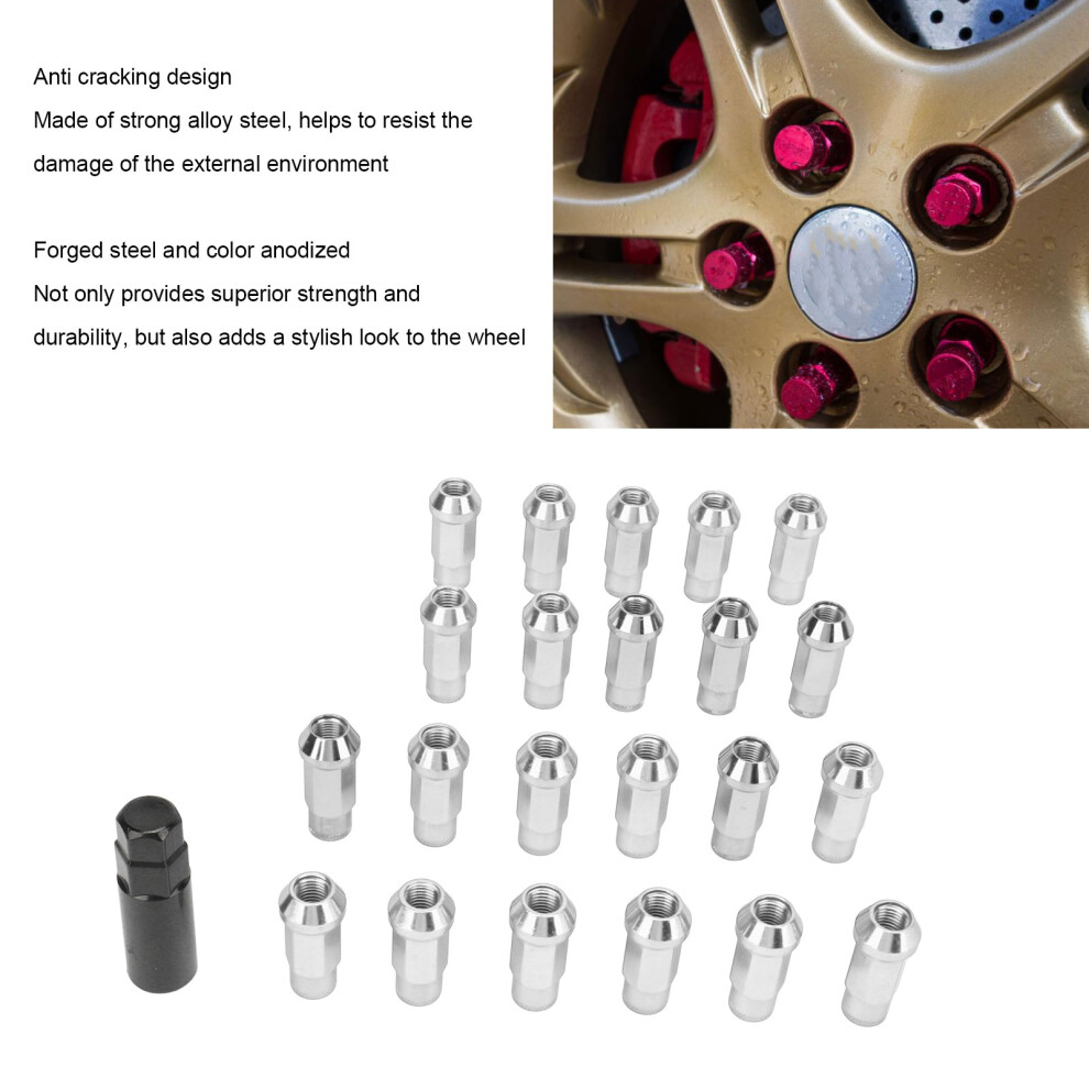 22Pcs Alloy Steel Lug Nuts Tapered M12x1.25 Silver 7790334335307