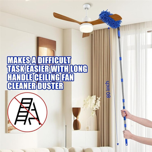 Ceiling Fan Cleaner Duster with 80inch Extension Pole, Flexible Chenille Duster for High Ceiling Fans 1