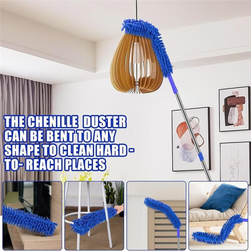 Ceiling Fan Cleaner Duster with 80inch Extension Pole, Flexible Chenille Duster for High Ceiling Fans 2