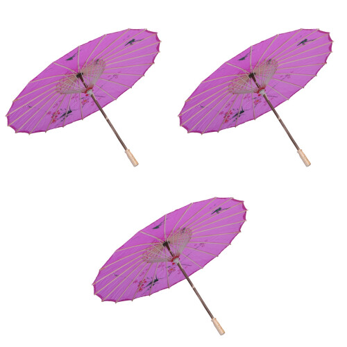 3Pièces Ombrelle Classique Violet En Bambou Pour Décor Et 2