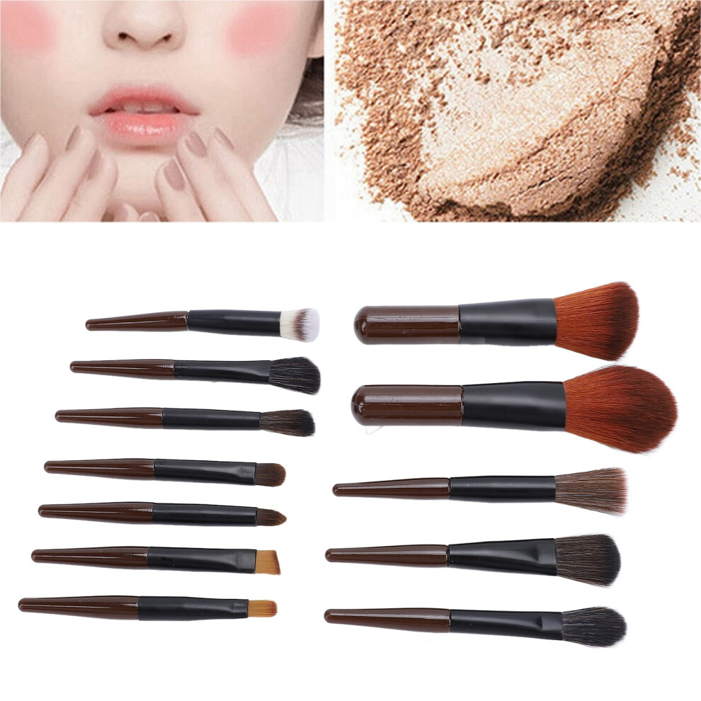 Black/Brown Travel 12Pcs Makeup Brush Set Synthetic Mini,