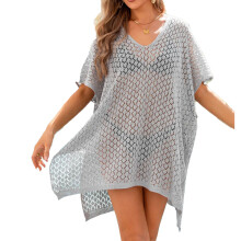 Lightweight Breathable Material V Neck Design Hollow Out Crochet Fabric Resort Wear For Women Crochet Cover Up Summer Swimwear Beach Dress