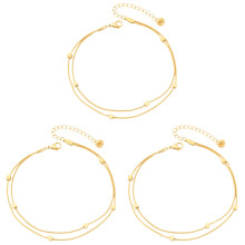 3Pcs Women's Gold Plated Double Layer Anklets Stylish and Comfortable