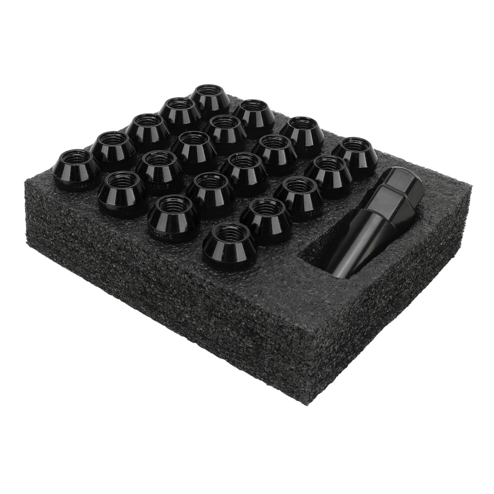 22Pcs Tapered Alloy Steel Lug Nuts With Key, Black, M12x1.5 Fits Multiple Models 9311387491734