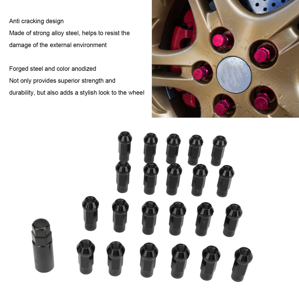 22Pc Forged Steel Tapered Lug Nuts M12x1.25 Black 7444352717187